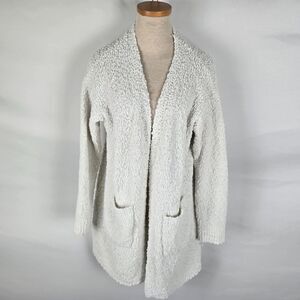Studio B Bobeau Open Front Cardigan Women's 1X Ivory Popcorn V-Neck Long Sleeve